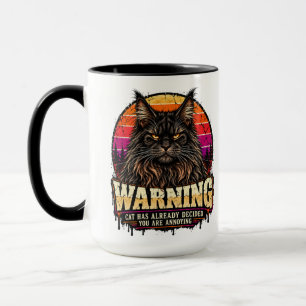 Retro Orange Sunset Maine Coon Warning Badge Mug