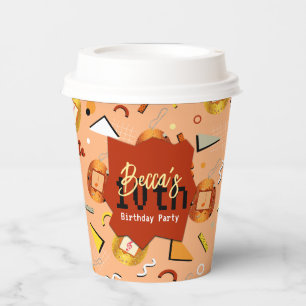 Retro Orange Tamagotchi Birthday Paper Cups