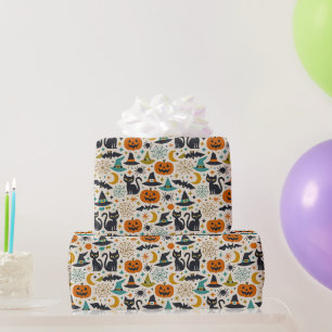 Retro Orange Teal Mid-Century Halloween Wrapping Paper