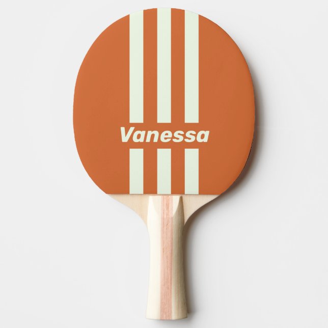 Retro Orange Three Pin Stripes with Name Ping Pong Paddle (Front)