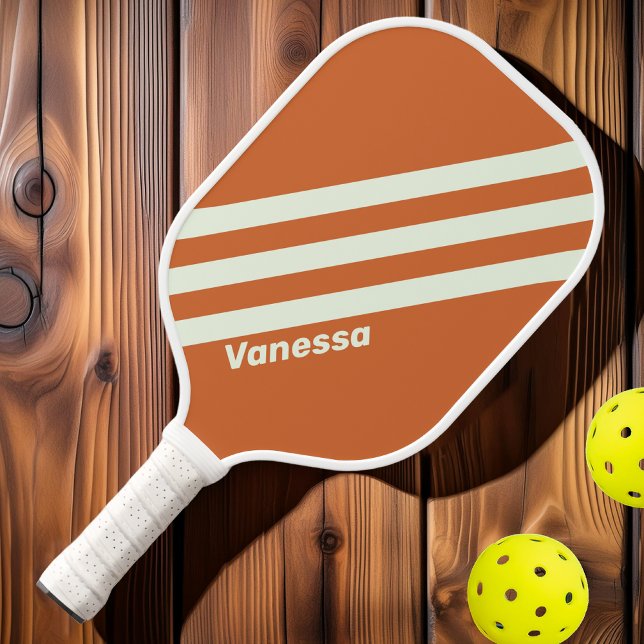 Retro Orange Three Stripes with Name Pickleball Paddle (Creator Uploaded)