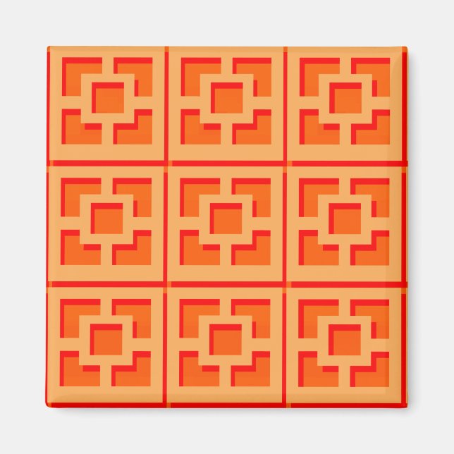 Retro Orange Trellis 2 Inch Square Magnet (Front)