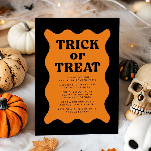 Retro Orange Trick or Treat Halloween Party Invitation (Creator Uploaded)