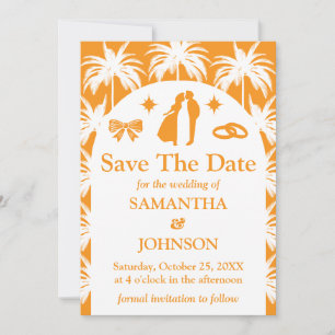 Retro Orange Tropical Palm Tree Photo Wedding Save The Date