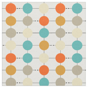 Retro Orange Turquoise Tan Cream Circles MCM Fabric