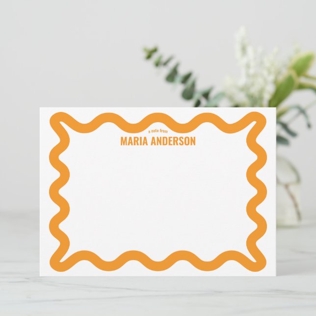 Retro Orange Wavy Border Personalised Card (Standing Front)