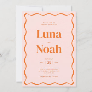 Retro Orange Wavy Red Wedding Invitation