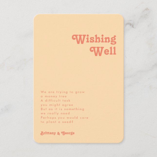 Retro Orange Wedding Wishing Well Rounded Edges Enclosure Card (Front)