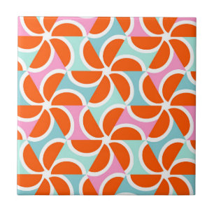 Retro Orange Wedge Pattern Ceramic Tile