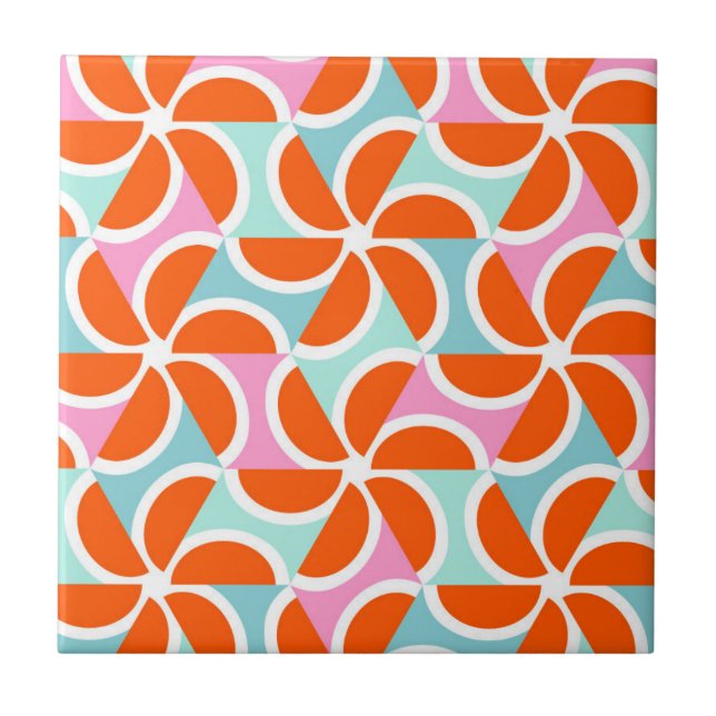 Retro Orange Wedge Pattern Ceramic Tile (Front)