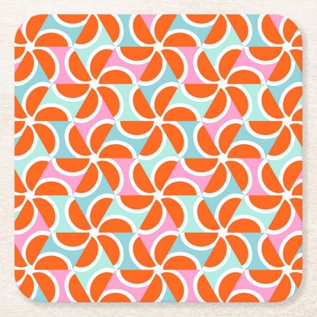 Retro Orange Wedge Pattern Square Paper Coaster (Front)