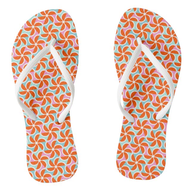 Retro Orange Wedge Pattern Thongs (Footbed)