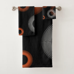 Retro Orange White Black Starburst Pattern Bath Towel Set