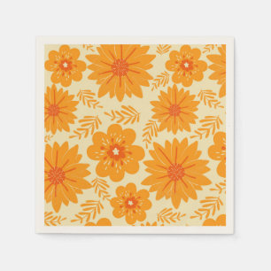 Retro Orange Wildflower Garden Floral Pattern  Napkin