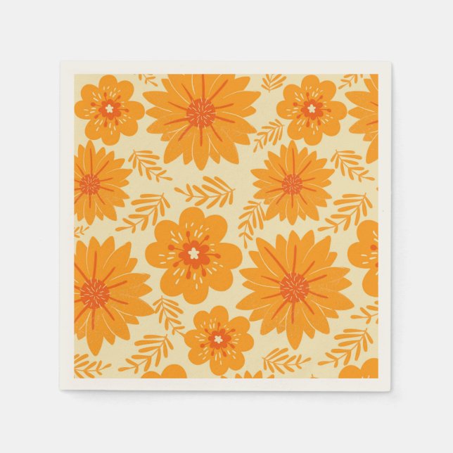 Retro Orange Wildflower Garden Floral Pattern  Napkin (Front)