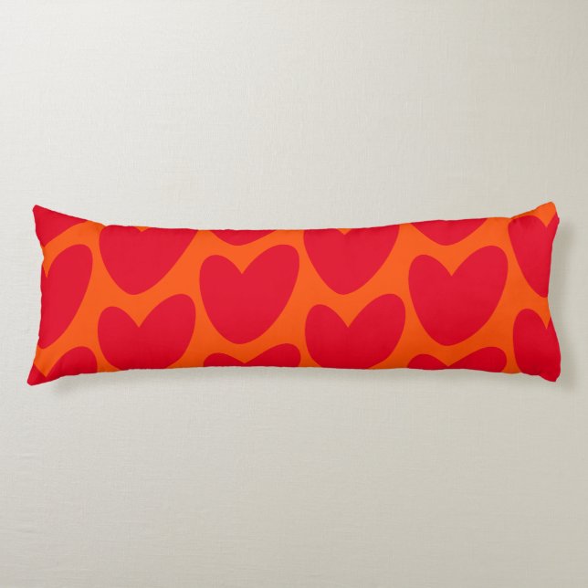 Retro Orange with Groovy Red Hearts Body Cushion (Front)