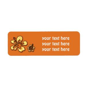 Retro Orange Wooden Hibiscus Floral Address Labels