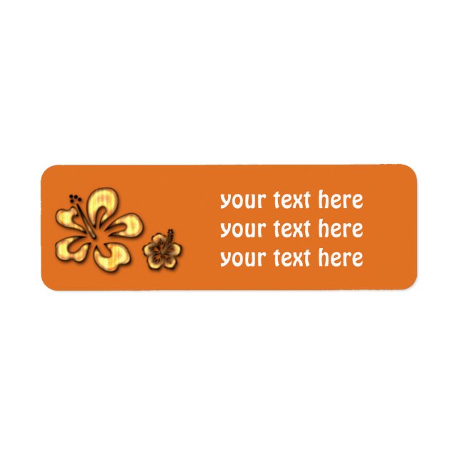Retro Orange Wooden Hibiscus Floral Address Labels (Front)