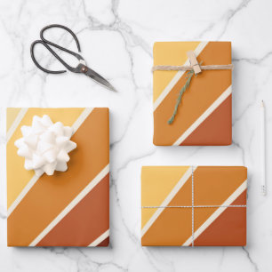 Retro Orange Yellow 70s Stripes Wrapping Paper Sheet