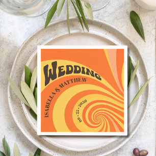 Retro Orange Yellow 70s Wedding Napkin