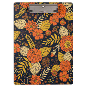 Retro Orange, Yellow, Brown, & Navy Floral Pattern Clipboard
