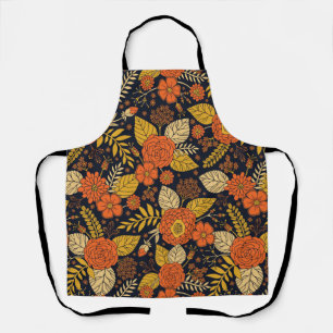 Retro Orange, Yellow & Navy Floral  Apron