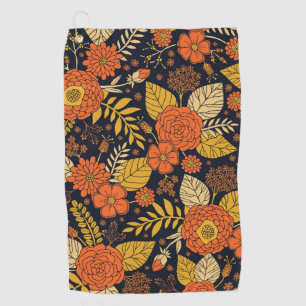 Retro Orange, Yellow & Navy Floral  Golf Towel
