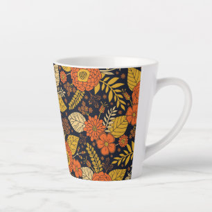 Retro Orange, Yellow & Navy Floral Latte Mug