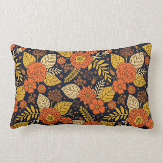 Retro Orange, Yellow & Navy Floral  Lumbar Cushion