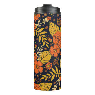 Retro Orange, Yellow & Navy Floral  Thermal Tumbler
