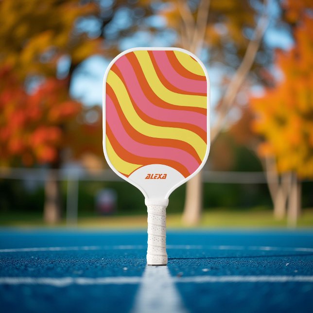 Retro Orange Yellow Pink  70s & 90s Stripes Pickleball Paddle (Creator Uploaded)