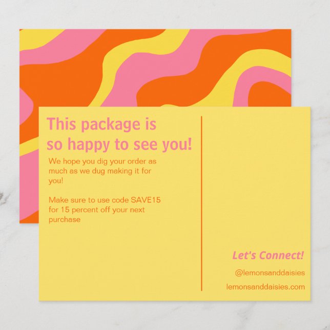 Retro Orange Yellow Pink Small Business Order  Tha Thank You Card (Front/Back)