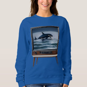 Retro Orca Breaching Analogue Television Design, Sweatshirt