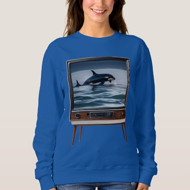 Retro Orca Breaching Analogue Television Design, Sweatshirt (Front)