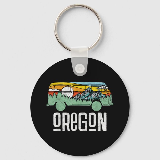 Retro Oregon Outdoor Hippie Van Nature Key Ring (Front)