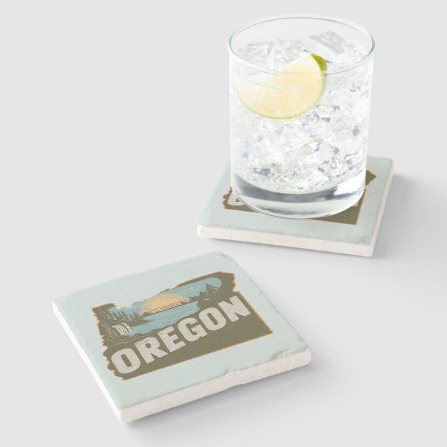 Retro Oregon Silhouette Stone Coaster (Side)