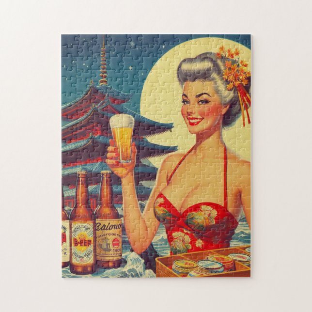 Retro Oriental Beer Girl Jigsaw Puzzle (Vertical)