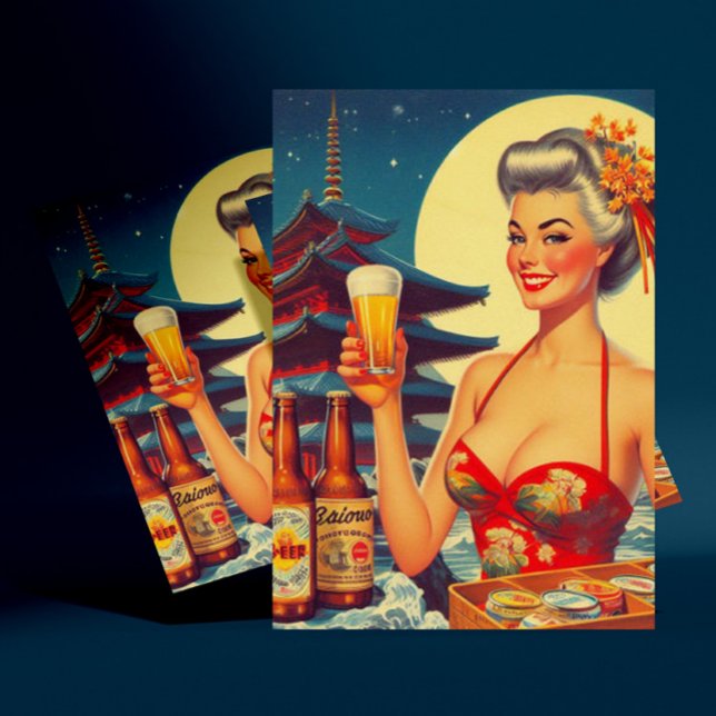 Retro Oriental Beer Girl Postcard (Creator Uploaded)