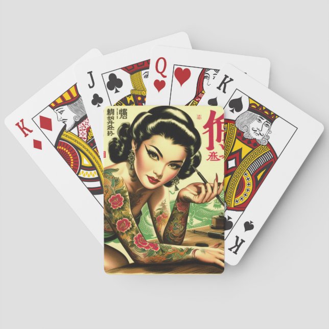 Retro Oriental Pin-up Playing Cards (Back)