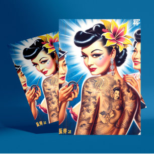 Retro Oriental Tattooed Woman Postcard