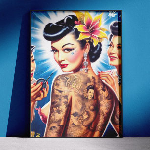 Retro Oriental Tattooed Woman Poster