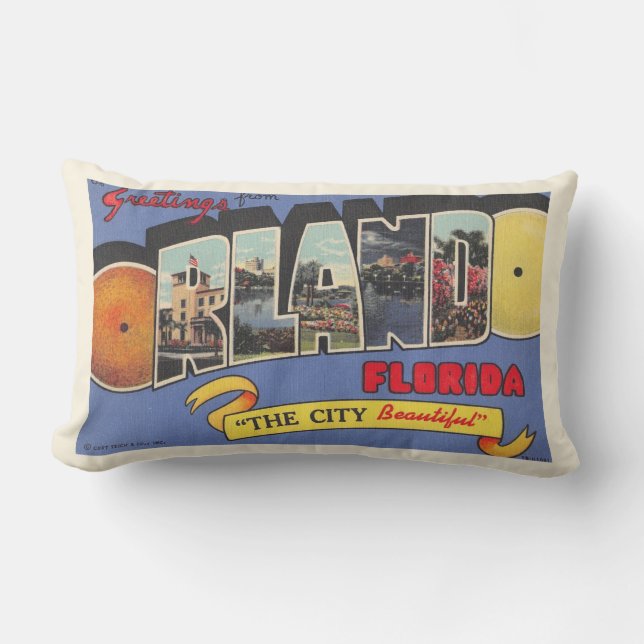 Retro Orlando Postcard Greeting Throw Pillow (Front)