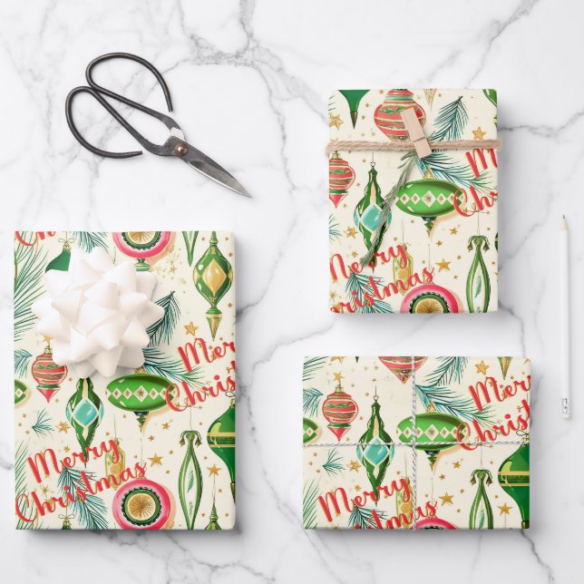Retro Ornament Delight Wrapping Paper Sheet (Front)