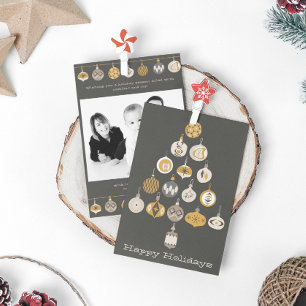 Retro Ornament Photo Christmas Tree Holiday Card