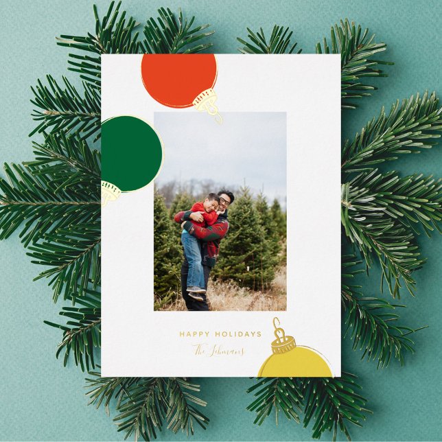 Retro Ornaments Christmas Photo Gold Foil Card (Creator Uploaded)