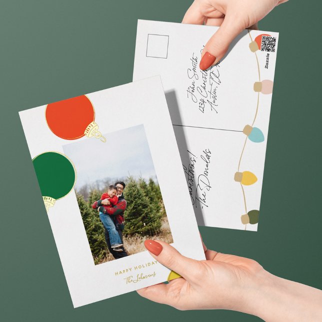 Retro Ornaments Christmas Photo Gold Foil Foil Holiday Postcard (Creator Uploaded)