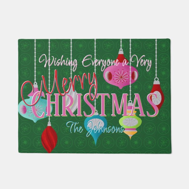 Retro Ornaments Green Christmas Doormat (Front)