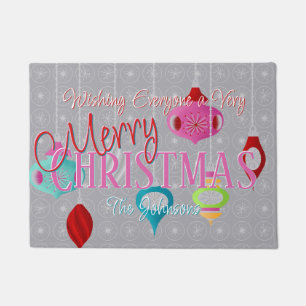 Retro Ornaments Grey Christmas Doormat