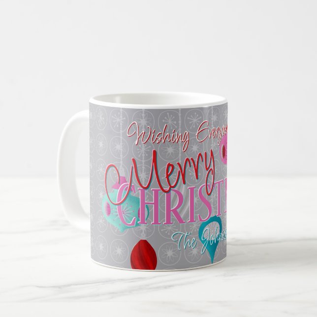 Retro Ornaments Grey Christmas Doormat Coffee Mug (Front Left)