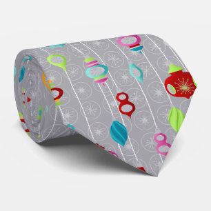 Retro Ornaments Grey Christmas Tie